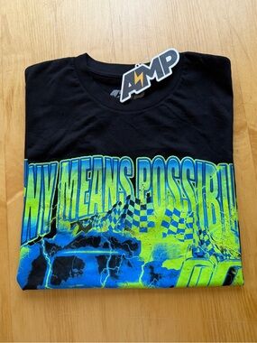 AMP Any Means Possible Racing Club Graphic T Shirt Black Large Streetwear USA